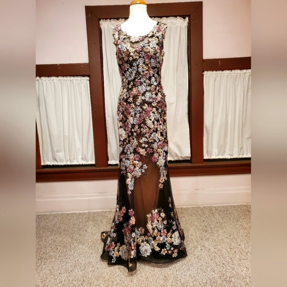 Size 10 Black with Multi-Colored Embroidery Gown